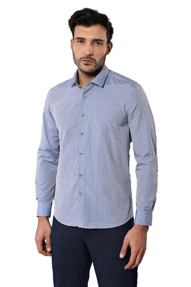 Patterned Slim Fit Blue Shirt 3-piece-suit, Casual, Casual Shirt, Daily, Italian, Modern Fit, Office, Patterned, Shirt, Slim Fit ShirtCasual Shirt - wessi