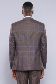 Brown Blue Checked Suit | Wessi 3 Piece Suits, 3-piece-suit, 34, 36, 38, 40, 42, 44, 46, 48, Brown, Checked, mens-suit_obsolete, Modern Fit, Plaid, Slim Fit, Suit, tan Suit3 Piece Suits - wes