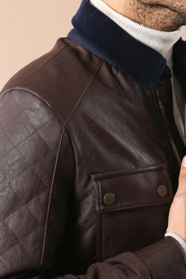 Brown Cachet Quilted Leather Coat 3-piece-suit, 36, 38, 40, 42, 44, Brown, Jackets, Modern Fit, Outwear, Puffer Coats, Quilted, Slim Fit, Zippered OutletCoat - wessi