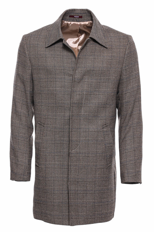 Brown Checked Hidden Button Coat 3-piece-suit, 36, 38, 40, 42, 44, 46, 6 Drop, Brown, Cachet, Checked, Coat, Italian Suit, Kaban, Modern Fit, Outwear, Peak, Peak Lapel, Plaid, Slim Fit, Slim 