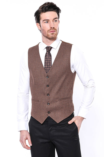 Brown Men Vest  | Wessi 3-piece-suit, 36, 38, 40, 42, 44, 46, Brown, tan, Vest Vest - wessi