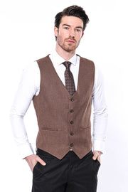 Brown Men Vest  | Wessi 3-piece-suit, 36, 38, 40, 42, 44, 46, Brown, tan, Vest Vest - wessi