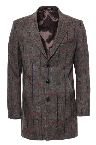 Brown Navy Burgundy Striped Slim-Fit Coat $100 - $150, 36, 38, 40, 42, 44, 46, 48, 6 Drop, Blue, Brown, Burgundy, Coat, Long Coat, Modern Fit, Navy, Navy Blue, Outwear, Peak, Peak Lapel, Slim