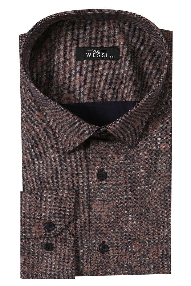 Brown Patterned Shirt | Wessi 3-piece-suit, Casual, Cuff, Daily, Floral, Italian, Long Sleeve, Modern Fit, Patterned, Shirt, Slim Fit, Slim Fit Shirt ShirtSlim Fit Shirt - wessi