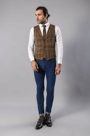 Brown Plaid Vest | Wessi 3-piece-suit, 34, Brown, Modern Fit, Slim Fit, tan, Vest Vest - wessi