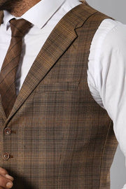 Brown Plaid Vest | Wessi 3-piece-suit, 34, Brown, Modern Fit, Slim Fit, tan, Vest Vest - wessi