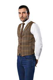 Brown Plaid Vest | Wessi 3-piece-suit, 34, Brown, Modern Fit, Slim Fit, tan, Vest Vest - wessi