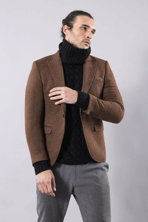 Brown Slim Fit Jacket for Men | Wessi $50 - $100, 40, 42, Basic, Brown, Casual, Daily, Essentials, Men's Blazers, Modern Fit, Office, Peak, Peak Lapel, Plain, Slim Fit, Slim Fit Blazers Outle