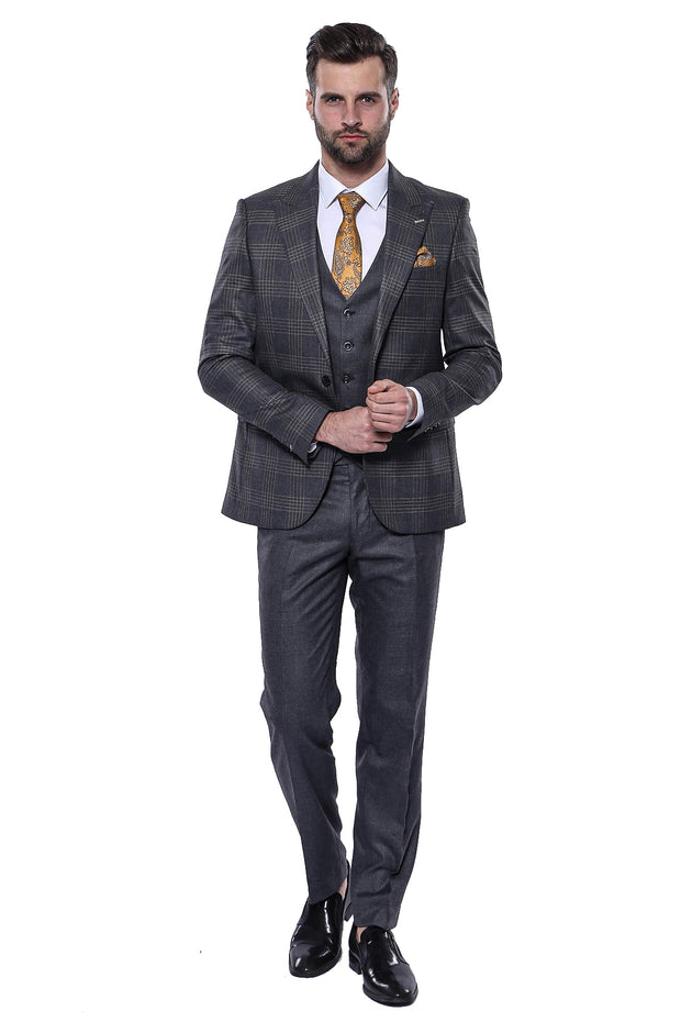 Brown Suit With Checked Blazer | Wessi 3 Piece Suits, 3-piece-suit, 34, 36, 48, Beige, Brown, Checked, Cream, mens-suit_obsolete, Peak, Peak Lapel, Plaid, Suit Suit3 Piece Suits - wessi