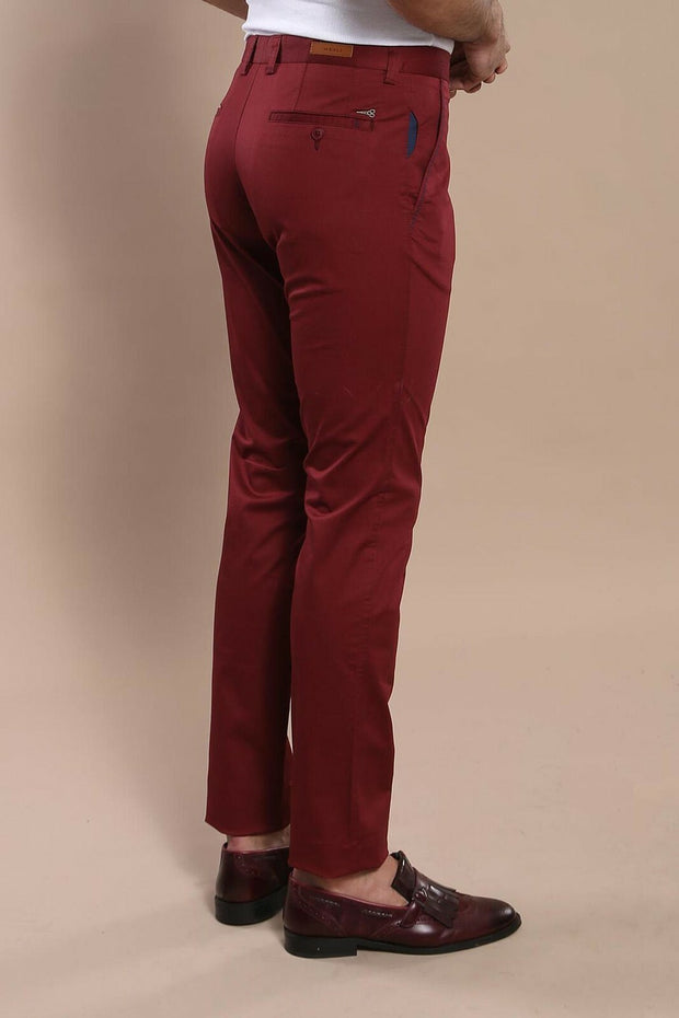 Burgundy Cotton Pants | Wessi 3-piece-suit, 34, 36, Basic, Casual, Daily, Modern Fit, Office, Plain, Slim Fit, Slim Fit Trousers, Trouser OutletTrousers - wessi