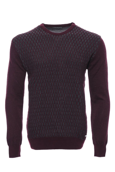 Burgundy Diamond Patterned Circle Neck Sweater 3-piece-suit, Circle Neck, Crew Neck, Crew Neck Sweater, Daily, Knit, Knitwear, L, M, Modern Fit, Patterned, Slim Fit, XL KnitwearCrew Neck Swea