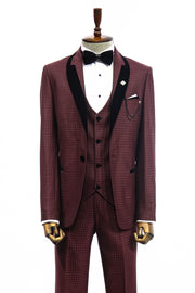 Burgundy Patterned Tuxedo Suit Set | Wessi 34, 36, 38, 40, 42, 44, 46, 48 Burgundy, Burgundy, New Season, Party, Wedding New Season - wessi