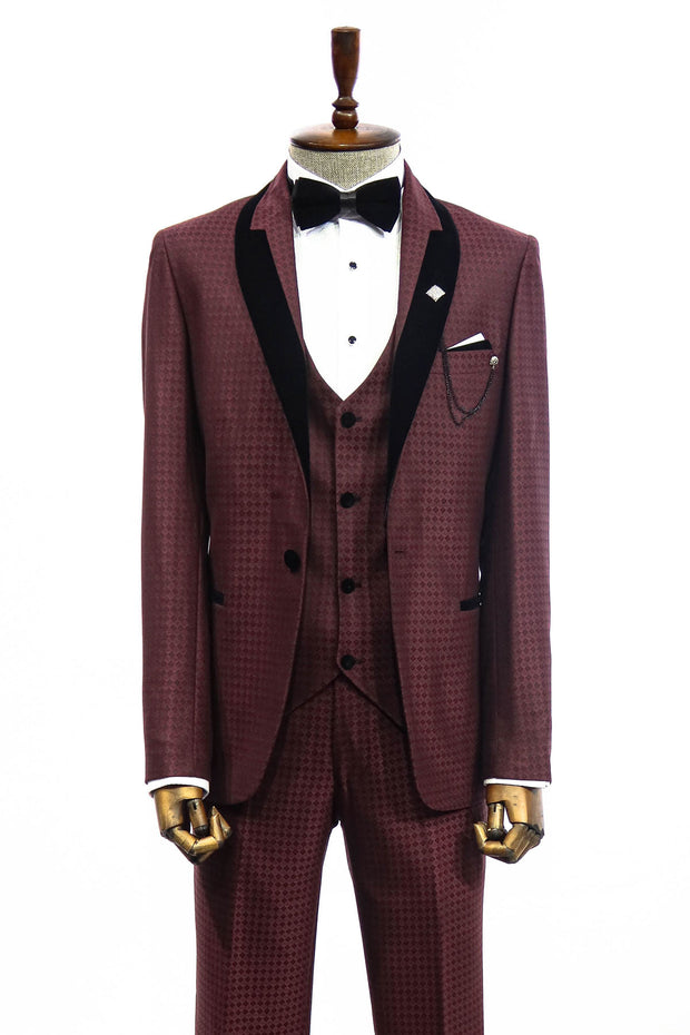 Burgundy Patterned Tuxedo Suit Set | Wessi 34, 36, 38, 40, 42, 44, 46, 48 Burgundy, Burgundy, New Season, Party, Wedding New Season - wessi