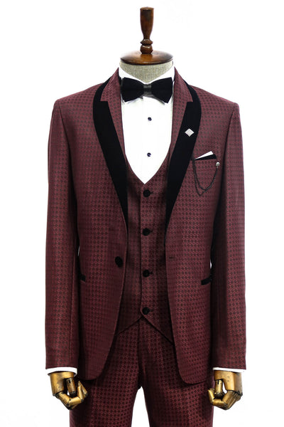 Burgundy Patterned Tuxedo Suit Set | Wessi 34, 36, 38, 40, 42, 44, 46, 48 Burgundy, Burgundy, New Season, Party, Wedding New Season - wessi