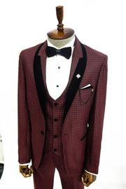 Burgundy Patterned Tuxedo Suit Set | Wessi 34, 36, 38, 40, 42, 44, 46, 48 Burgundy, Burgundy, New Season, Party, Wedding New Season - wessi