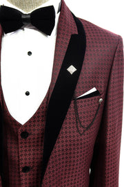 Burgundy Patterned Tuxedo Suit Set | Wessi 34, 36, 38, 40, 42, 44, 46, 48 Burgundy, Burgundy, New Season, Party, Wedding New Season - wessi