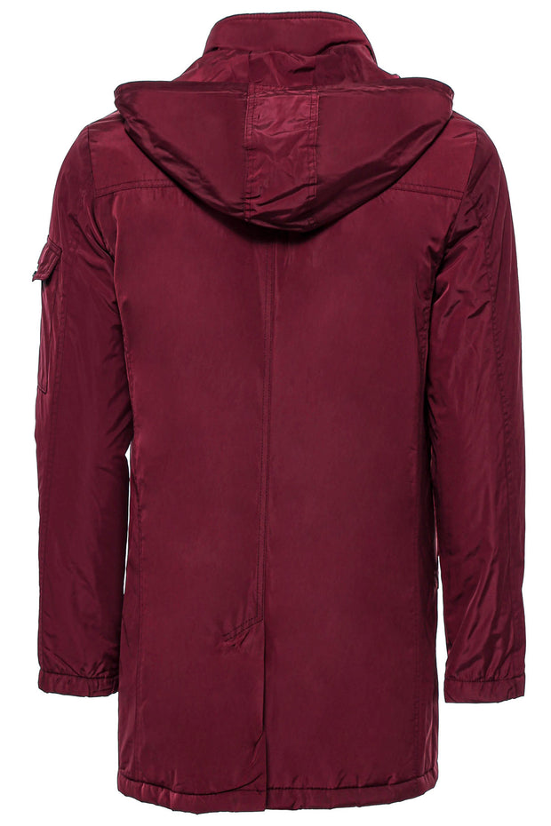 Burgundy Pocket Hooded Men's Coat $150 - $200, 36, 38, 40, 42, 44, 46, Basic, Casual, Coat, Essentials, Hooded, Kaban, Long Coat, Modern Fit, Outwear, Plain, Slim Fit, Snapped, Zippered Outwe