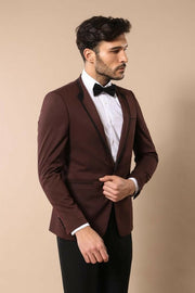 Burgundy Shawl Lapel Tuxedo | Wessi 3-piece-suit, 34, 36, 38, 40, 42, 44, mens-suit_obsolete, Modern Fit, Party, Peak, Peak Lapel, Shawl, Slim Fit, Slim Fit Suit, Suit, Wedding OutletSuit - w