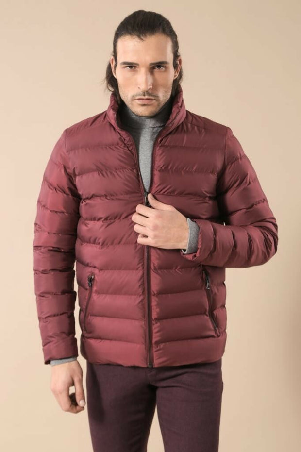 Burgundy Short Down Jacket | Wessi $50 - $100, 36, 38, 40, 42, 44, 6 Drop, Burgundy, Casual, Jackets, Mandarin Collar, Modern Fit, Outwear, Puffer Coats, Quilted, Quilted Jackets, Slim Fit, Z