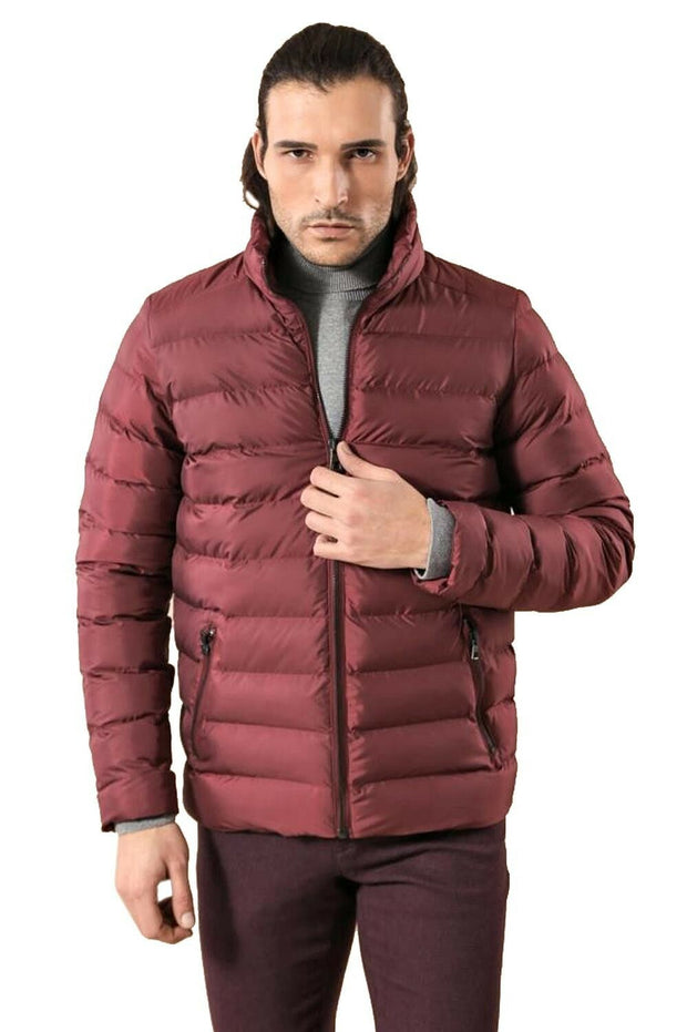 Burgundy Short Down Jacket | Wessi $50 - $100, 36, 38, 40, 42, 44, 6 Drop, Burgundy, Casual, Jackets, Mandarin Collar, Modern Fit, Outwear, Puffer Coats, Quilted, Quilted Jackets, Slim Fit, Z