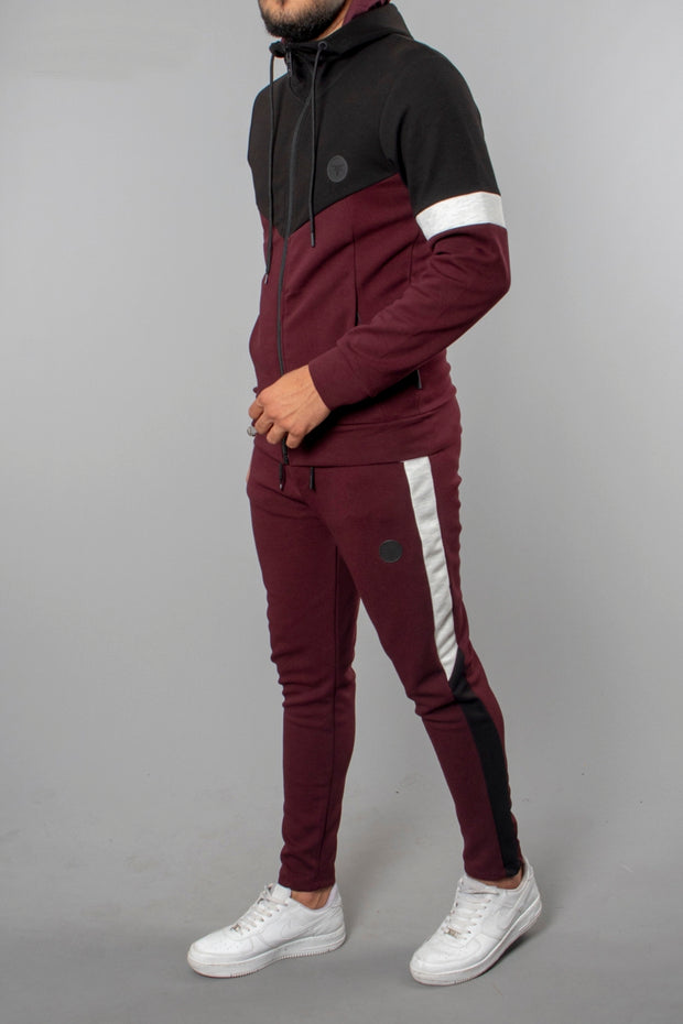 Burgundy Side Striped Sweatpants Daily, Sport, Sport Clothing, Striped, Sweatpants Sport ClothingSweatpants - wessi