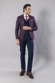 Burgundy Suit Combined Blue Vest | Wessi 3-piece-suit, 36, 38, 40, 42, 44, 46, Blue, Combined, Modern Fit, Navy, Navy Blue, Peak, Peak Lapel, Slim Fit, Slim Fit Suit, Suit OutletSuit - wessi