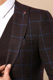 Burgundy Suit with Checked Blazer | Wessi $100 - $150, 3-piece-suit, 38, 6 Drop, Burgundy, Burgundy Suit, Casual, Casual Suit, Checked, Daily, Double Breasted, Italian Suit, mens-suit_obsolet