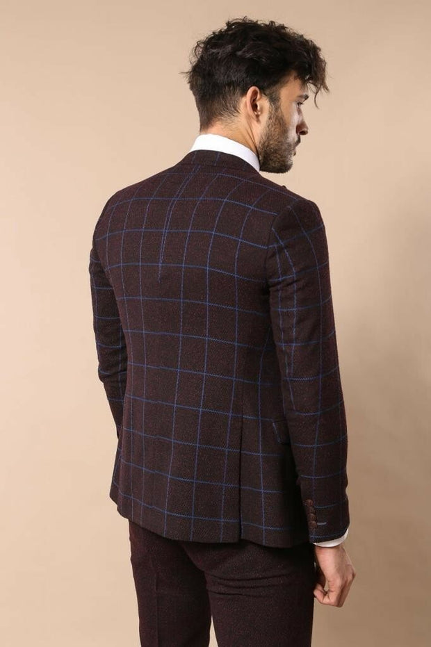 Burgundy Suit with Checked Blazer | Wessi $100 - $150, 3-piece-suit, 38, 6 Drop, Burgundy, Burgundy Suit, Casual, Casual Suit, Checked, Daily, Double Breasted, Italian Suit, mens-suit_obsolet