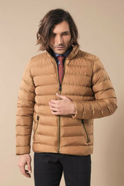 Camel Short Men Down Jacket | Wessi $50 - $100, 36, 38, 40, 42, 44, 46, Brown, Casual, Coat, Daily, Jackets, Mandarin Collar, Modern Fit, Outwear, Puffer Coats, Quilted, Quilted Jackets, Slim