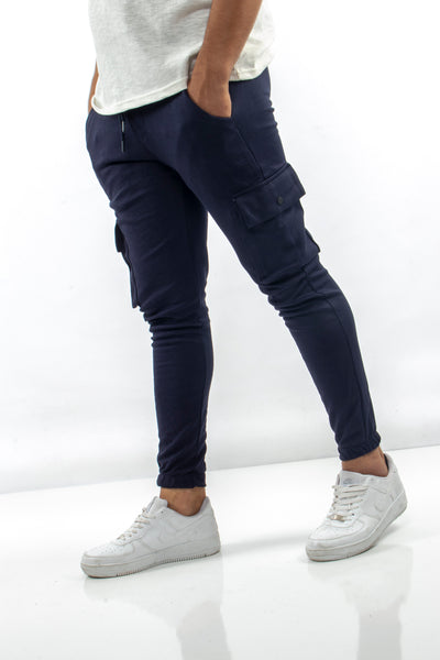 Cargo Pockets Narrow Leg Navy Sweatpants Blue, Daily, Navy, Navy Blue, Sport, Sport Clothing, Sweatpants Sport ClothingSweatpants - wessi