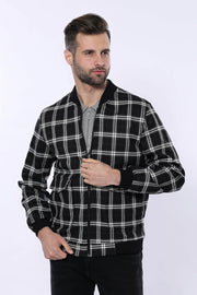 Checked Black Bomber Coat $50 - $100, 36, 38, 40, 42, 44, 46, 6 Drop, Black, Bomber Jacket, Checked, Modern Fit, Navy Blue, Outwear, Plaid, Slim Fit, Slimfit, Zippered OutwearBomber Jacket - 