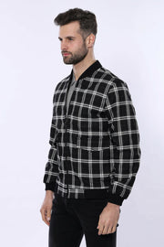 Checked Black Bomber Coat $50 - $100, 36, 38, 40, 42, 44, 46, 6 Drop, Black, Bomber Jacket, Checked, Modern Fit, Navy Blue, Outwear, Plaid, Slim Fit, Slimfit, Zippered OutwearBomber Jacket - 