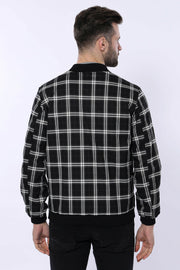 Checked Black Bomber Coat $50 - $100, 36, 38, 40, 42, 44, 46, 6 Drop, Black, Bomber Jacket, Checked, Modern Fit, Navy Blue, Outwear, Plaid, Slim Fit, Slimfit, Zippered OutwearBomber Jacket - 