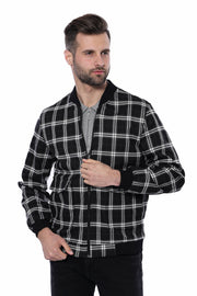 Checked Black Bomber Coat $50 - $100, 36, 38, 40, 42, 44, 46, 6 Drop, Black, Bomber Jacket, Checked, Modern Fit, Navy Blue, Outwear, Plaid, Slim Fit, Slimfit, Zippered OutwearBomber Jacket - 