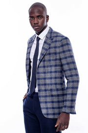 Checked Blue Slim-Fit Blazer 36, 38, 40, 42, 44, 46, 48, 6 Drop, blue, Checked, Italian Suit, Modern Fit, New Season, Peak, Peak Lapel, Plaid, Slim Fit, Slim Fit Suit, Slimfit New Season - we