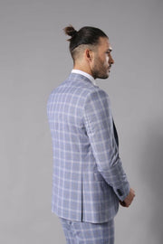 Checked Blue Slim-Fit Vested Suit 3-piece-suit, 42, Checked, Modern Fit, Peak, Peak Lapel, Plaid, Slim Fit, Slim Fit Suit, Suit SuitSlim Fit Suit - wessi