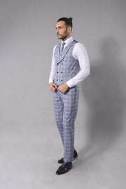 Checked Blue Slim-Fit Vested Suit 3-piece-suit, 42, Checked, Modern Fit, Peak, Peak Lapel, Plaid, Slim Fit, Slim Fit Suit, Suit SuitSlim Fit Suit - wessi