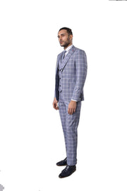 Checked Blue Slim-Fit Vested Suit 3-piece-suit, 42, Checked, Modern Fit, Peak, Peak Lapel, Plaid, Slim Fit, Slim Fit Suit, Suit SuitSlim Fit Suit - wessi