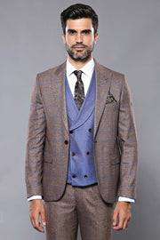 Checked Brown Men's Suit 3 Piece Suits, 3-piece-suit, 36, 40, 42, Brown, Checked, mens-suit, mens-suit_obsolete, Modern Fit, Plaid, Slim Fit, Suit, tan Suit3 Piece Suits - wessi