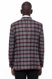 Checked Burgundy Slim-Fit Blazer 36, 38, 40, 42, 44, 46, 48, 6 Drop, Checked, Italian Suit, Modern Fit, New Season, Peak, Peak Lapel, Plaid, Slim Fit, Slim Fit Suit, Slimfit New Season - wess