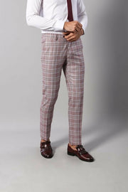 Checked Burgundy Slim-Fit Suit $50 - $100, 3-piece-suit, 40, 42, 44, Casual, Casual Suit, Checked, Daily, Modern Fit, Peak, Peak Lapel, Pink, Plaid, Plaid Suit, Slim Fit, Slim Fit Suit, Suit 