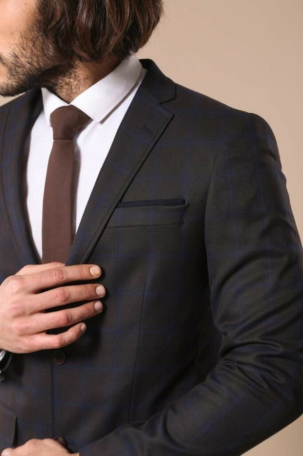 Checked Cachet Slim-Fit Brown Blazer $50 - $100, 3-piece-suit, 34, 38, 40, 44, 6 Drop, Cachet, Casual, Checked, Daily, Italian, Italian Suit, Men's Blazers, Modern Fit, Notch, Notch Lapel, Pl