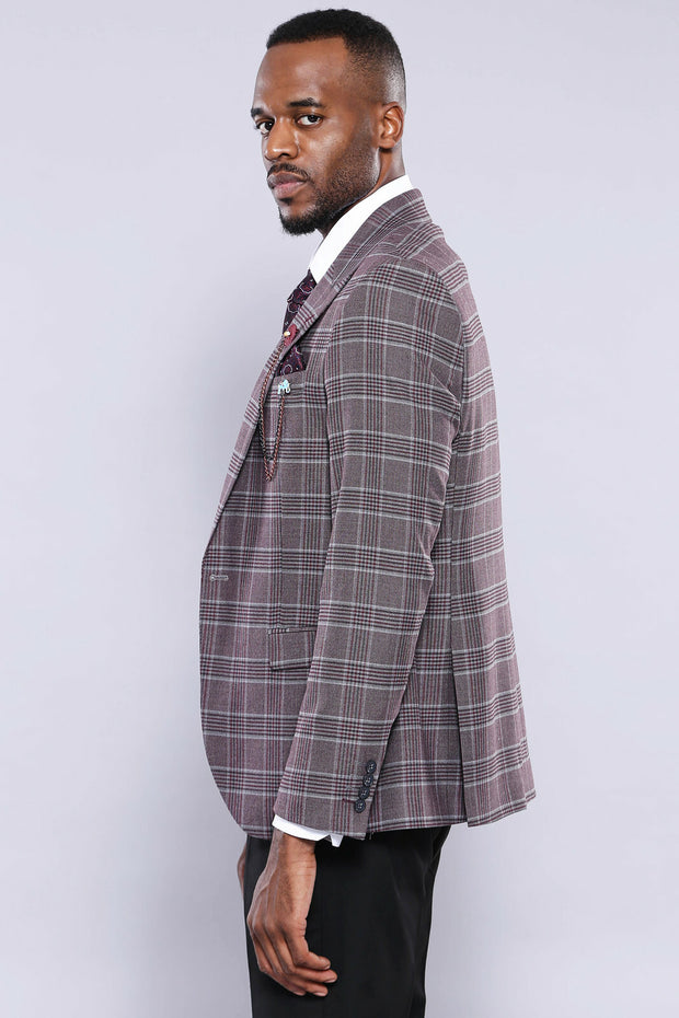 Checked Combined Burgundy Suit | Wessi 3 Piece Suits, 3-piece-suit, 34, 36, 40, 44, 46, Checked, mens-suit, mens-suit_obsolete, Modern Fit, Peak, Peak Lapel, Plaid, Slim Fit, Suit Suit3 Piece