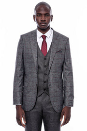 Checked Dark Grey Suit 3-piece-suit, 36, 38, 40, 42, 44, 46, 48, Checked, Grey, Grey Suit, Peak, Peak Lapel, Plaid, Suit SuitGrey Suit - wessi