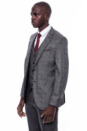 Checked Dark Grey Suit 3-piece-suit, 36, 38, 40, 42, 44, 46, 48, Checked, Grey, Grey Suit, Peak, Peak Lapel, Plaid, Suit SuitGrey Suit - wessi