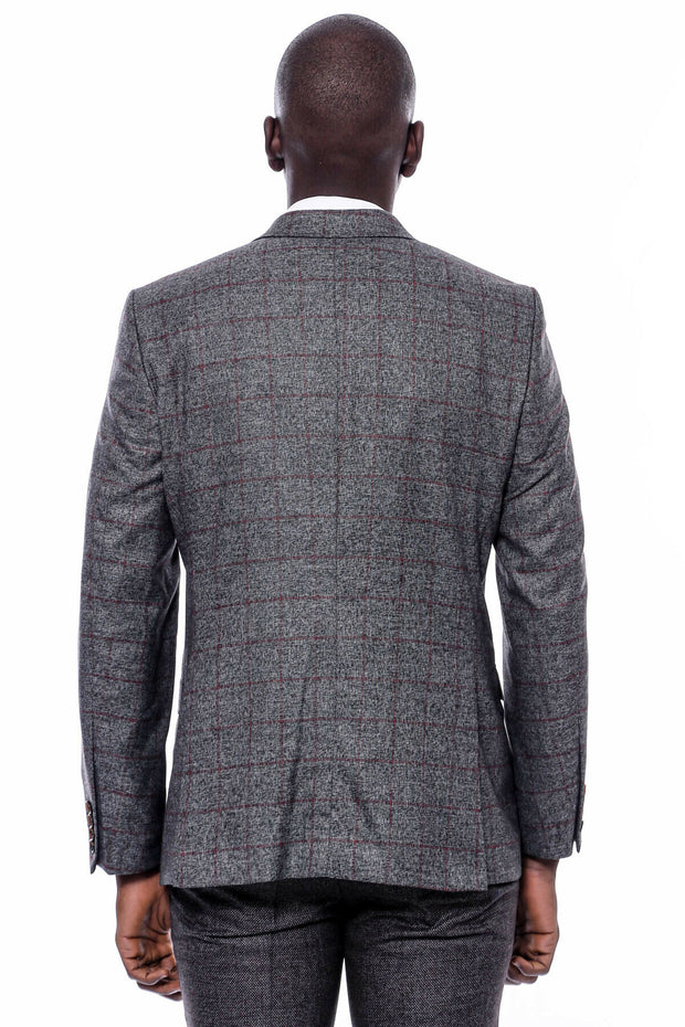 Checked Dark Grey Suit 3-piece-suit, 36, 38, 40, 42, 44, 46, 48, Checked, Grey, Grey Suit, Peak, Peak Lapel, Plaid, Suit SuitGrey Suit - wessi