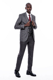 Checked Dark Grey Suit 3-piece-suit, 36, 38, 40, 42, 44, 46, 48, Checked, Grey, Grey Suit, Peak, Peak Lapel, Plaid, Suit SuitGrey Suit - wessi