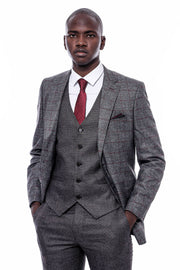 Checked Dark Grey Suit 3-piece-suit, 36, 38, 40, 42, 44, 46, 48, Checked, Grey, Grey Suit, Peak, Peak Lapel, Plaid, Suit SuitGrey Suit - wessi