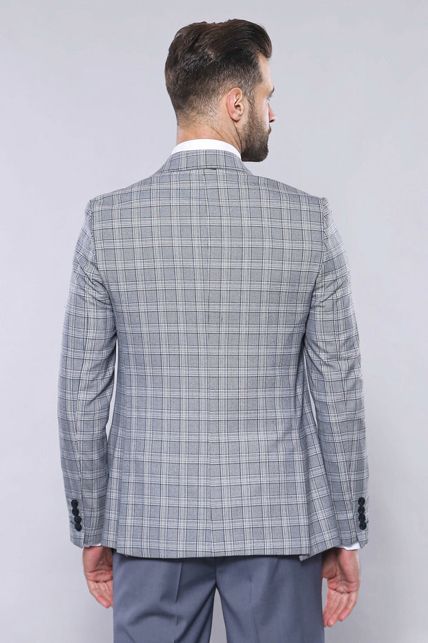 Checked Grey Combined Suit | Wessi 3 Piece Suits, 3-piece-suit, 36, 38, 40, 42, Checked, mens-suit, mens-suit_obsolete, Modern Fit, Peak, Peak Lapel, Plaid, Slim Fit, Suit Suit3 Piece Suits -