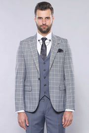 Checked Grey Combined Suit | Wessi 3 Piece Suits, 3-piece-suit, 36, 38, 40, 42, Checked, mens-suit, mens-suit_obsolete, Modern Fit, Peak, Peak Lapel, Plaid, Slim Fit, Suit Suit3 Piece Suits -